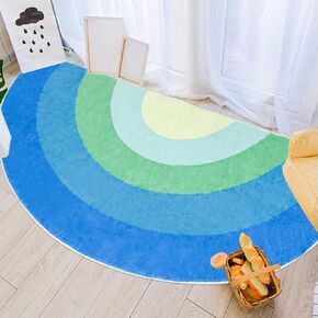 Kids Rug Carpet 5Ft Rainbow Bedroom Area Rug for Boys Girls Room Half Round Rainbow Playroom Bathroom Rug Soft Child Bedside Floor Mat Nonslip Washable Doormat, 31.5"x63", Blue