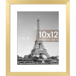upsimples 10x12 Picture Frame, Display Pictures 7x9 with Mat or 10x12 Without Mat, Wall Hanging Photo Frame, Gold, 1 Pack