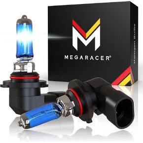 Mega Racer 9006/HB4 Halogen Headlight Bulbs, 5000K Super White, 12V 55W, P22d Base, Automotive Replacement Bulbs, IP68 Waterproof Rated, Pack of 2