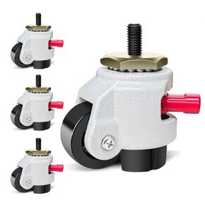 Leveling Stem Casters M12-1.75x25mm, Heavy Duty Thread Stem Casters 2200 LBS Set of 4, Workbench Retractable Casters with Upgraded Ratchet Arm, Rubber Base & Nylon Wheels for Equipment, Machine