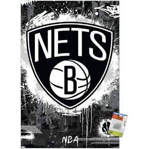 Trends International NBA Brooklyn Nets - Maximalist Logo 23 Wall Poster, 22.37" x 34.00", Premium Poster & Push Pin Bundle