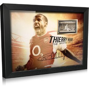 ORIMAMI Signed Soccer Thierry Henry Photo Desktop Framed Poster 8x6 Inches,with 1x35mm Film Mini Cell Display,Gifts for Arsena l Fans