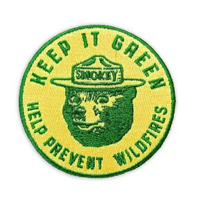 Smokey Bear Patch - Keep It Green! Help Prevent Wildfires Vintage Iron-On Embroidered Patch For Hats and Accessories Officially Licensed 3" Diameter