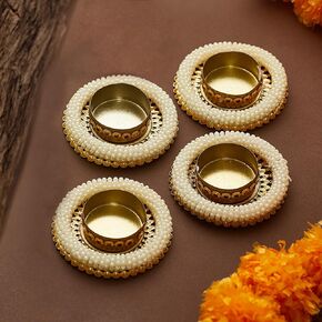 TIED RIBBONS 6 pcs Handmade Tealight Candle Holder for Pooja | Tealight Holder for Home Decoration, Mandir, Temple | Diwali Decorations for Home, Diwali Gifts | Indian Decorations for Home