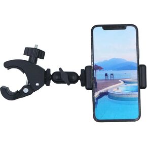 Phone Holder with Clamp for Golf Cart, Push Cart, Universal Phone Mount Holder for Bike, Mic Stand, Bicycle Handlebar, Wheelchair, Stroller Cell Phone Holder Clip Mount