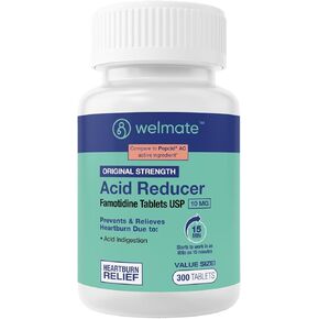 WELMATE - Famotidine Acid Reducer, 10mg - Original Strength - Heartburn Relief - Acid Indigestion - Stomach Relief - Works in 15 Minutes - Generic Medication - Value Size - 300 Tablets