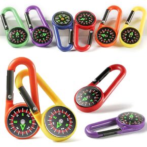 PROLOSO 36 Pack Carabiner Compasses for Kids Assorted Colors Belt Clips School Prizes Party Favors