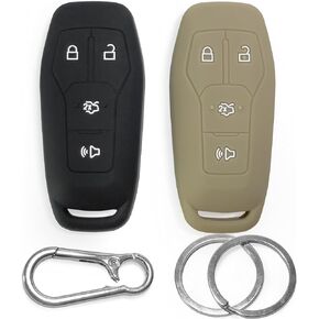 2-pack Click&Fit Silicone Key Fob Covers for 2013-2017 Ford F-150 Explorer Mustang Fusion Edge – Car remote key shell rubber protector 4-Buttons, Black & Red