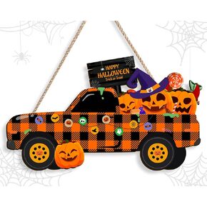 علامة خدعة أو حلوى الهالوين للباب الأمامي | لافتة شرفة خشبية على شكل يقطين بمناسبة الهالوين (سيارة عيد الهالوين السعيدة) in Kuwait