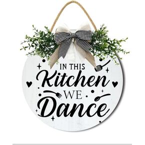 In This Kitchen We Dance Rustic Wood Sign, Funny Kitchen Wall Art Sign Plaque, Farmhouse Wooden Hanging Wall Decor for Home Kitchen Dining Room Restaurant Wall Decor 12"