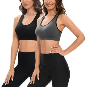 HUGE SPORTS Women Racerback Sports Bras 2 Pack Seamless Medium Impact Yoga Gym Workout Bra