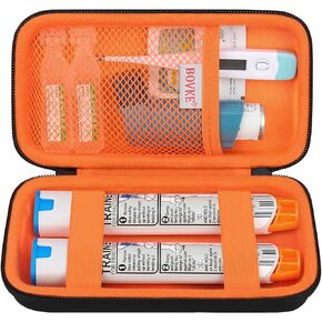 BOVKE EpiPen Carrying Medical Case, Diabetic Supplies Holder for 2 Epi Pens, Auvi Q Injectors, Epi Trainer, Inhaler, Nasal Spray, Allergy Meds Emergency Use, Black