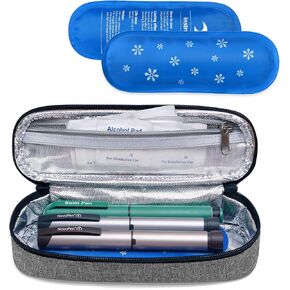 LUXJA Insulin Cooler Travel Case with 2 Ice Packs, Diabetes Travel Case for Insulin Pens and Other Diabetic Supplies, Gray