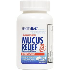 HealthA2Z® Mucus Relief | Guaifenesin 1200 mg | NO Benzene |100 Tablets | Maximum Strength | 12 Hour | Expectorant | Relieves Chest Congestion | Thins and Loosens Mucus
