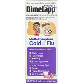 Dimetapp Children's Multi-Symptom Cold Flu Liquid Red Grape Flavor - 4 oz