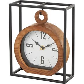 Deco 79 Metal Suspended Clock with Black Frame, 7" x 3" x 9", Brown