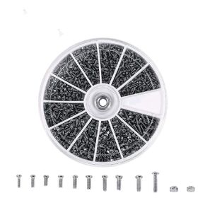 Hilitand 600Pcs 12 Kinds of Small Flat Head Screws with Nuts Assortment Kits for Watches Electric appliances Fasteners (Size M1 M1.2 M1.4 M1.6)