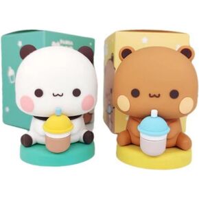 6types Bubu & Dudu tableau de bord de voiture illustration décorative – belle statue de panda emoji, blanc et brun ours Ornements pour voiture, maison, bureau et sac à dos cadeaux(6pcs per set)