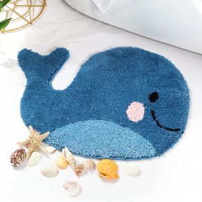 IcosaMro Blue Bathroom Rugs Whale Bath Rug Cute Non Slip Mat Washable Microfiber Terry Water Absorbent Farmhouse Floor Mat for Boys Girls Kids, 18x24 Inches