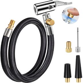 33'' Air Release Extension Hose, 7-Pack Tire Inflator Replacement Hose w/Presta Valve Adaptor&Ball Pump Needle Kit, Tire Valve Air Chuck Lock for Bike Pump Portable Air Compressor Attachments