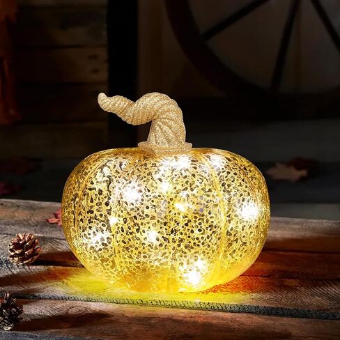 Mercury Glass Pumpkins Decor 5.9" Gold Glass Pumpkin Pumpkin Table Decor Decorations Indoor Pumpkins for Fall Harvest Thanksgiving Halloween Decorating (Round) in Saudi Arabia