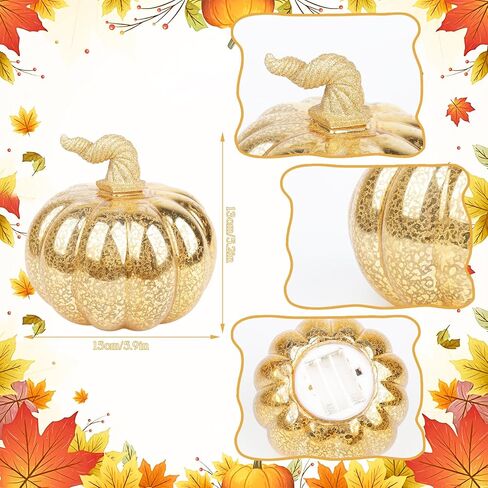 Mercury Glass Pumpkins Decor 5.9" Gold Glass Pumpkin Pumpkin Table Decor Decorations Indoor Pumpkins for Fall Harvest Thanksgiving Halloween Decorating (Round) in Saudi Arabia