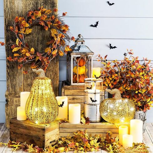 Mercury Glass Pumpkins Decor 5.9" Gold Glass Pumpkin Pumpkin Table Decor Decorations Indoor Pumpkins for Fall Harvest Thanksgiving Halloween Decorating (Round) in Saudi Arabia