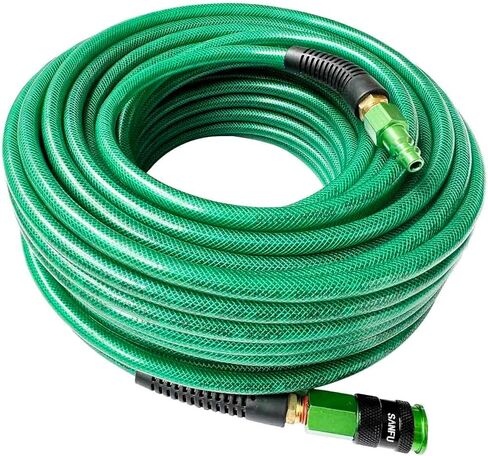 خرطوم هواء من البولي يوريثين (PU) مقاس 1/4 بوصة × 100 قدم، معزز وخفيف الوزن ومقاوم لدرجة الحرارة المنخفضة 300 رطل لكل بوصة مربعة مع وصلة توصيل سريعة من الألومنيوم الصناعي دوارة 1/4 بوصة، ومقيد الانحناء، أخضر (100 بوصة) in Kuwait