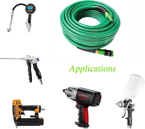 خرطوم هواء من البولي يوريثين (PU) مقاس 1/4 بوصة × 100 قدم، معزز وخفيف الوزن ومقاوم لدرجة الحرارة المنخفضة 300 رطل لكل بوصة مربعة مع وصلة توصيل سريعة من الألومنيوم الصناعي دوارة 1/4 بوصة، ومقيد الانحناء، أخضر (100 بوصة) in Kuwait