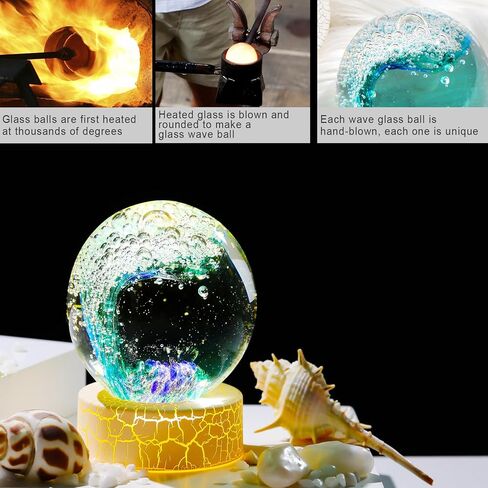 Handmade Glass Ocean Waves Ball, Hand Blown Sea Decor Orbs Blue with Gold, Aquarium Decor Office Home Decor Collectible Ocean Lovers Gifts in Saudi Arabia