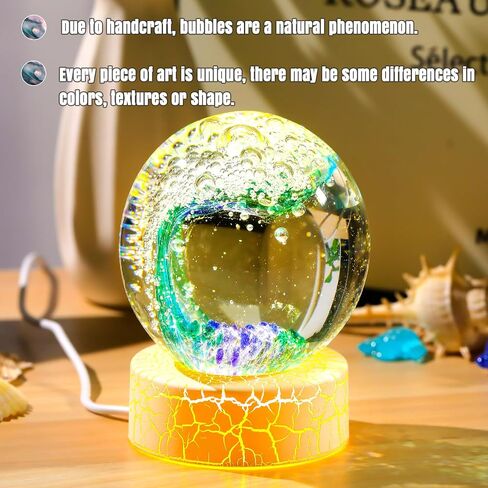 Handmade Glass Ocean Waves Ball, Hand Blown Sea Decor Orbs Blue with Gold, Aquarium Decor Office Home Decor Collectible Ocean Lovers Gifts in Saudi Arabia
