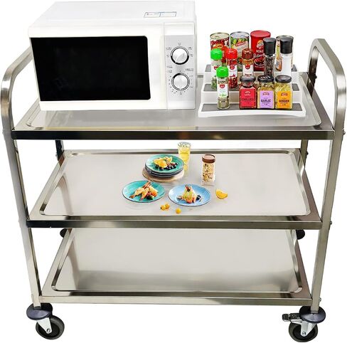 DRM 3 Tier Stainless Steel Catering Service Cart Kitchen Trolley Kitchen Cart Kitchen Car Shelf Utility with Wheels in Saudi Arabia
