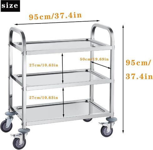 DRM 3 Tier Stainless Steel Catering Service Cart Kitchen Trolley Kitchen Cart Kitchen Car Shelf Utility with Wheels in Saudi Arabia