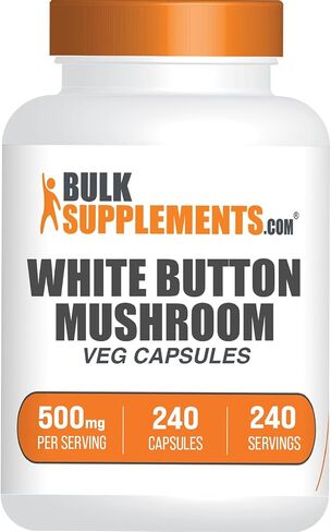 BulkSupplements.com White Button Mushroom Capsules - Mushroom Supplement, Agaricus Mushroom Capsules - White Button Mushroom Extract, Vegan, 240 Veg Capsules (Pack of 1) in Saudi Arabia