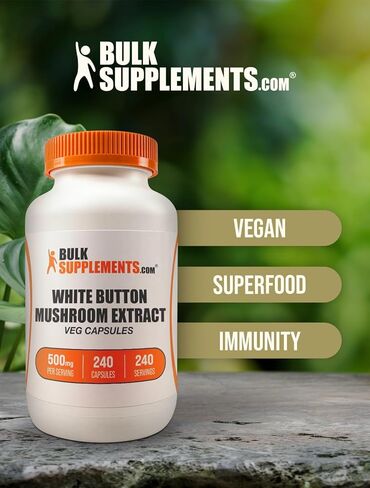 BulkSupplements.com White Button Mushroom Capsules - Mushroom Supplement, Agaricus Mushroom Capsules - White Button Mushroom Extract, Vegan, 240 Veg Capsules (Pack of 1) in Saudi Arabia