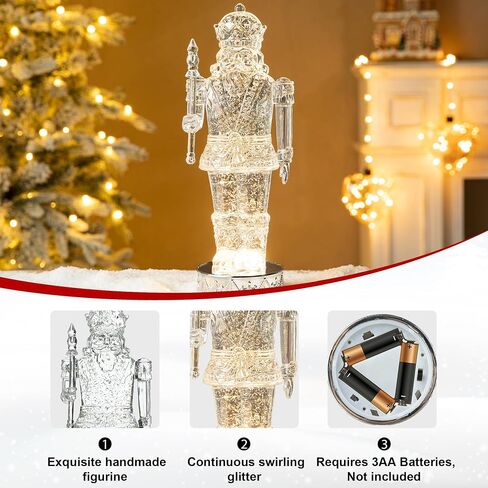 Glitzhome 12.5 "H مضاءة كريستال كسارة البندق تمثال الكرة الأرضية المائية، الاكريليك دوامة بريق كسارة البندق تمثال مع قاعدة الطبل كرة الثلج المياه لعيد الميلاد عطلة عيد الميلاد الديكور in Kuwait