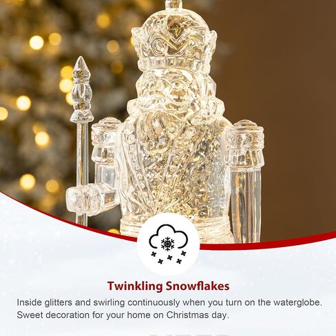 Glitzhome 12.5 "H مضاءة كريستال كسارة البندق تمثال الكرة الأرضية المائية، الاكريليك دوامة بريق كسارة البندق تمثال مع قاعدة الطبل كرة الثلج المياه لعيد الميلاد عطلة عيد الميلاد الديكور in Kuwait