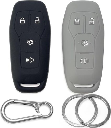 2-pack Click&Fit Silicone Key Fob Covers for 2013-2017 Ford F-150 Explorer Mustang Fusion Edge – Car remote key shell rubber protector 4-Buttons, Black & Red in Saudi Arabia