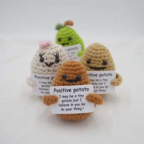 Mini Funny Positive Potato，Funny Crochet Kit Knitting Potato Doll，Knitted Potato Toy with Positive Card Creative Cute Wool Inspirational Potato for New Year Gift Christmas Decoration (4PCS Set) in Saudi Arabia
