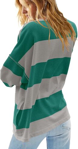 Yanekop Womens Oversized Striped Shirt Half Zip Sweatshirt Color Block V Neck Top Casual Loose Pullover Y2k in Kuwait