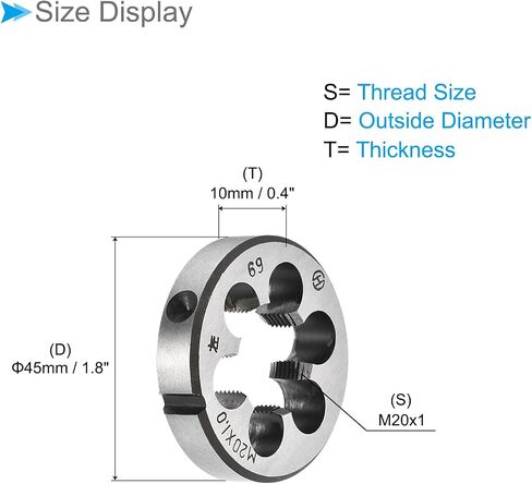 Round Thread Repair Die, M12x1.5 Die 40mm OD, Alloy Tool Steel Left Hand Cylindrical Pipe Threading Tool with 4 Chip Holes - (Applications: for Threading Repairing) in Saudi Arabia