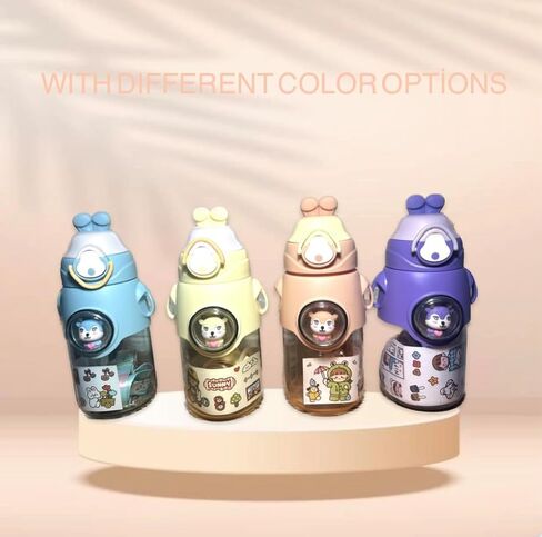 Kawaii Bear Water Bottle with Straw and Shoulder Strap,and Sticker pack 20 ozWater Bottle Portable Leakproof Water Bottle for School Adjustable Strap (Orange) in Saudi Arabia