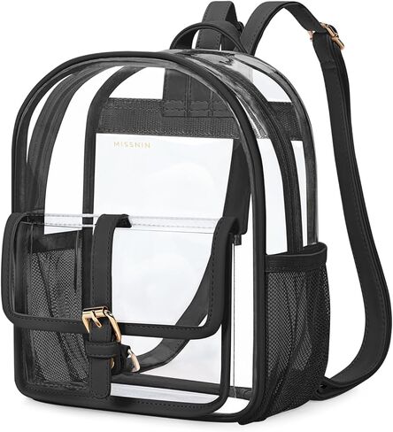 Missnine Clear Backpack Stadium Approved, Heavy Duty PVC Mini Clear Bag with Leather Trim for Concert, Sport Events, Daily, Khaki in Kuwait