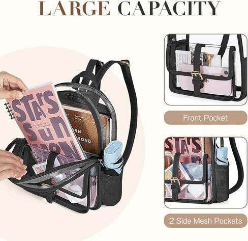 Missnine Clear Backpack Stadium Approved, Heavy Duty PVC Mini Clear Bag with Leather Trim for Concert, Sport Events, Daily, Khaki in Kuwait