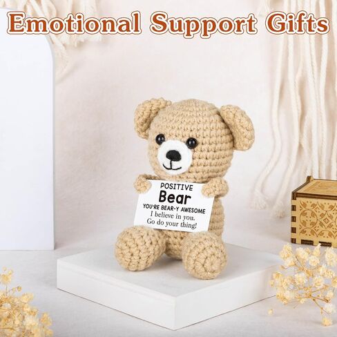 Small Funny Positive Bear Gifts, Mini Handmade Crochet Animals Cute Stuff Things, Inspirational Gifts for Women Men Birthday Christmas White Elephant Presents, Emotional Support Bear Potato Decor in Saudi Arabia