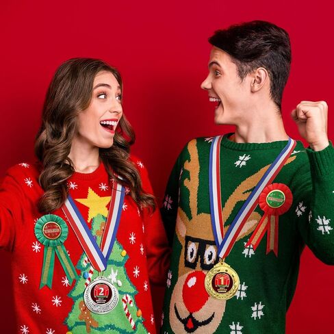 67 Pcs Xmas Ugly Sweater Game Sets Ugly Sweater Contest Voting Box 60 Ballot Cards 3 Award Ribbons and 3 Medals for Ugliest Sweater Contest Party Supplies in Saudi Arabia