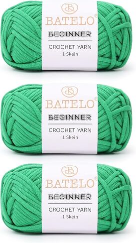 BATELO Crochet Kit for Beginners 12x50g Beginners Cotton Crochet Yarn 12 Colors 660yds Yarn with Easy-to-See Stitches Cotton-Nylon Blend Yarn Beginner Set for Kids in Saudi Arabia