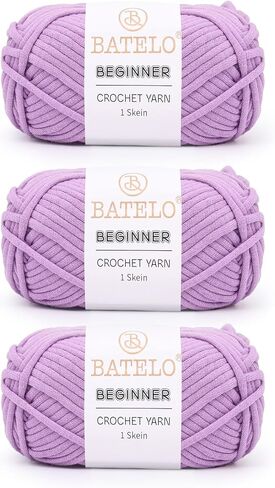 BATELO Crochet Kit for Beginners 12x50g Beginners Cotton Crochet Yarn 12 Colors 660yds Yarn with Easy-to-See Stitches Cotton-Nylon Blend Yarn Beginner Set for Kids in Saudi Arabia