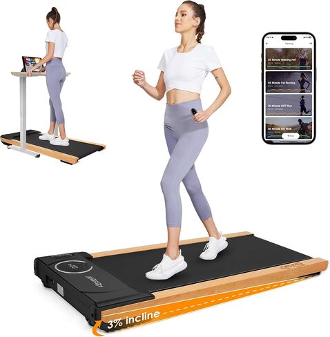 Walking Pad with Incline,Wooden Frame Under Desk Treadmill,Treadmills for Home,300 lb Capacity,APP/LED Touchscreen/Remote Controlled in Saudi Arabia