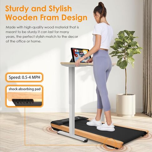 Walking Pad with Incline,Wooden Frame Under Desk Treadmill,Treadmills for Home,300 lb Capacity,APP/LED Touchscreen/Remote Controlled in Saudi Arabia